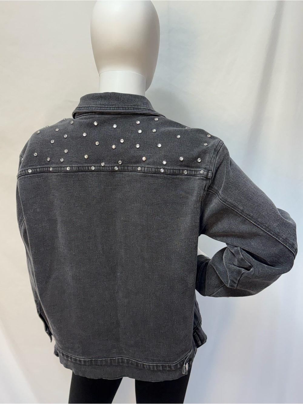 Denim & Co. Oversized Denim Jacket Trucker Jacket Rhinestone Embellishment Studs